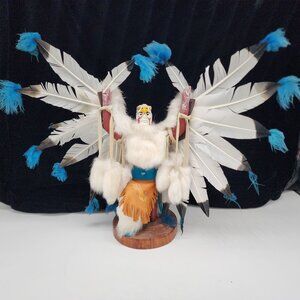 Navajo Prayer Eagle Kachina Doll Signed K. Yazzie Large 17" Native American